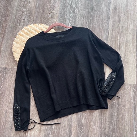 The kooples black 100% wool pullover sweater w/‎ lace up sleeves - Picture 1 of 7